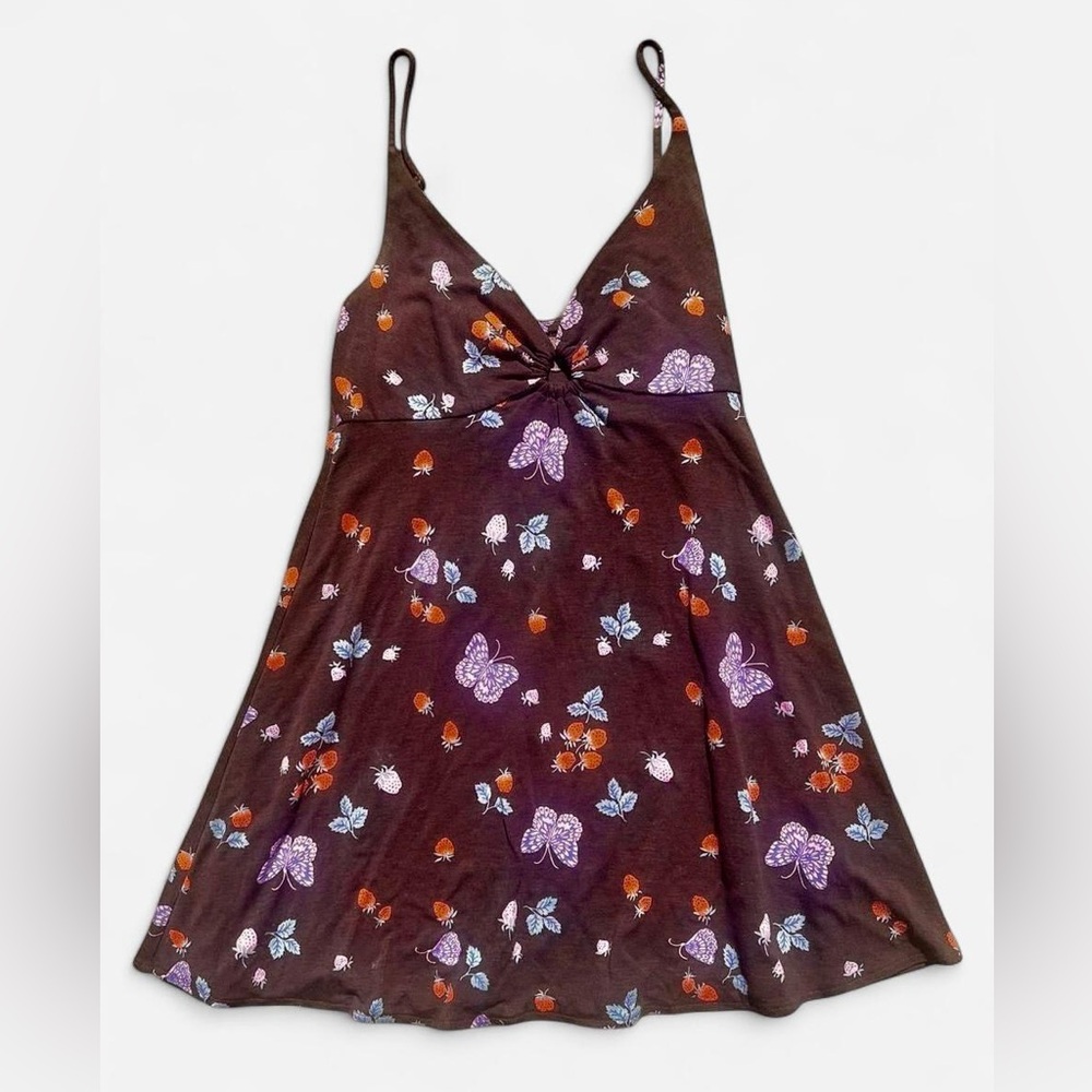 Urban Outfitters brown mini dress with strawberries and butterflies, small